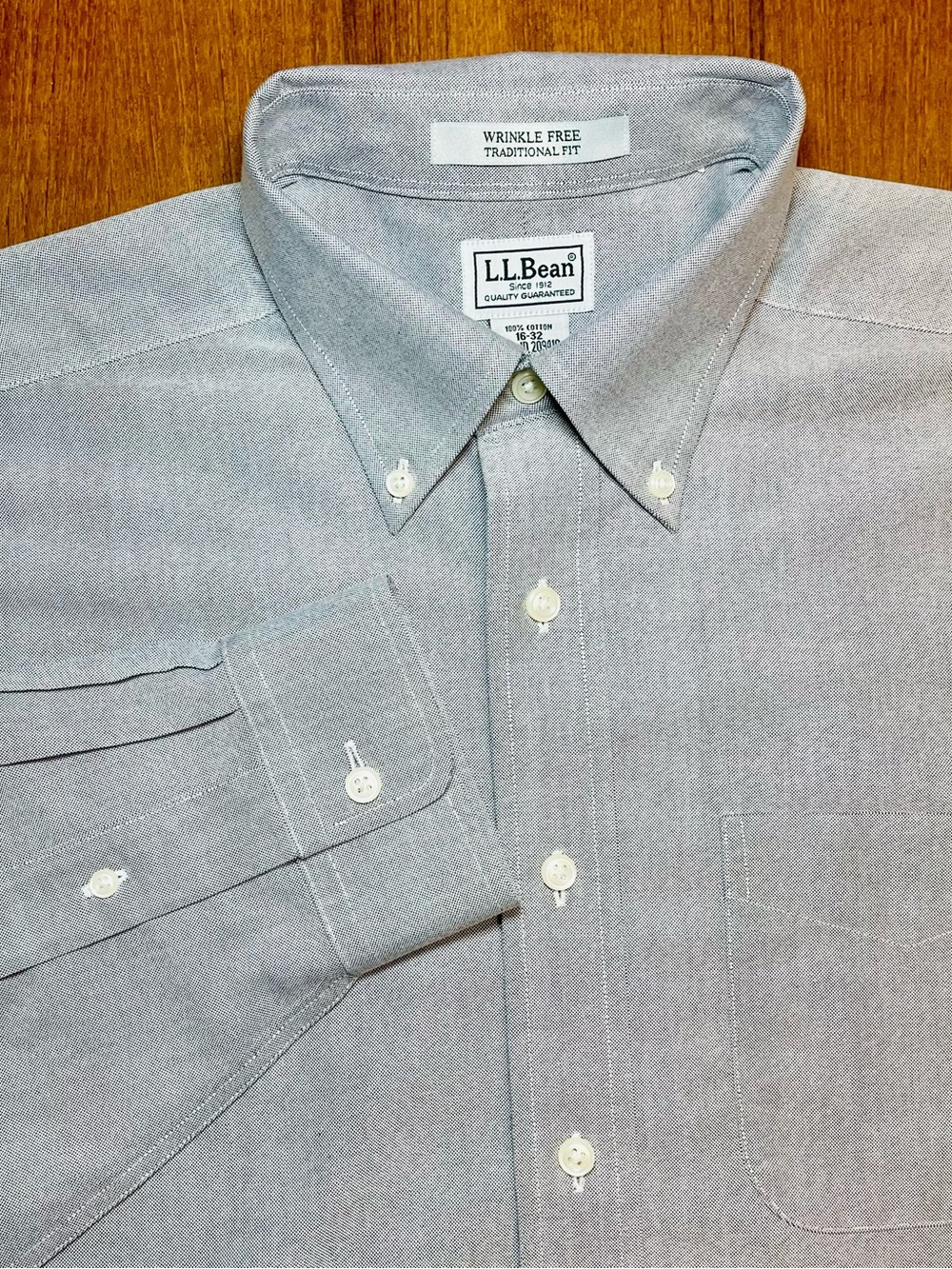 LL Bean Men 16-32 Grayish Blue Wrinkle Free Oxford Button Down Traditional Fit
